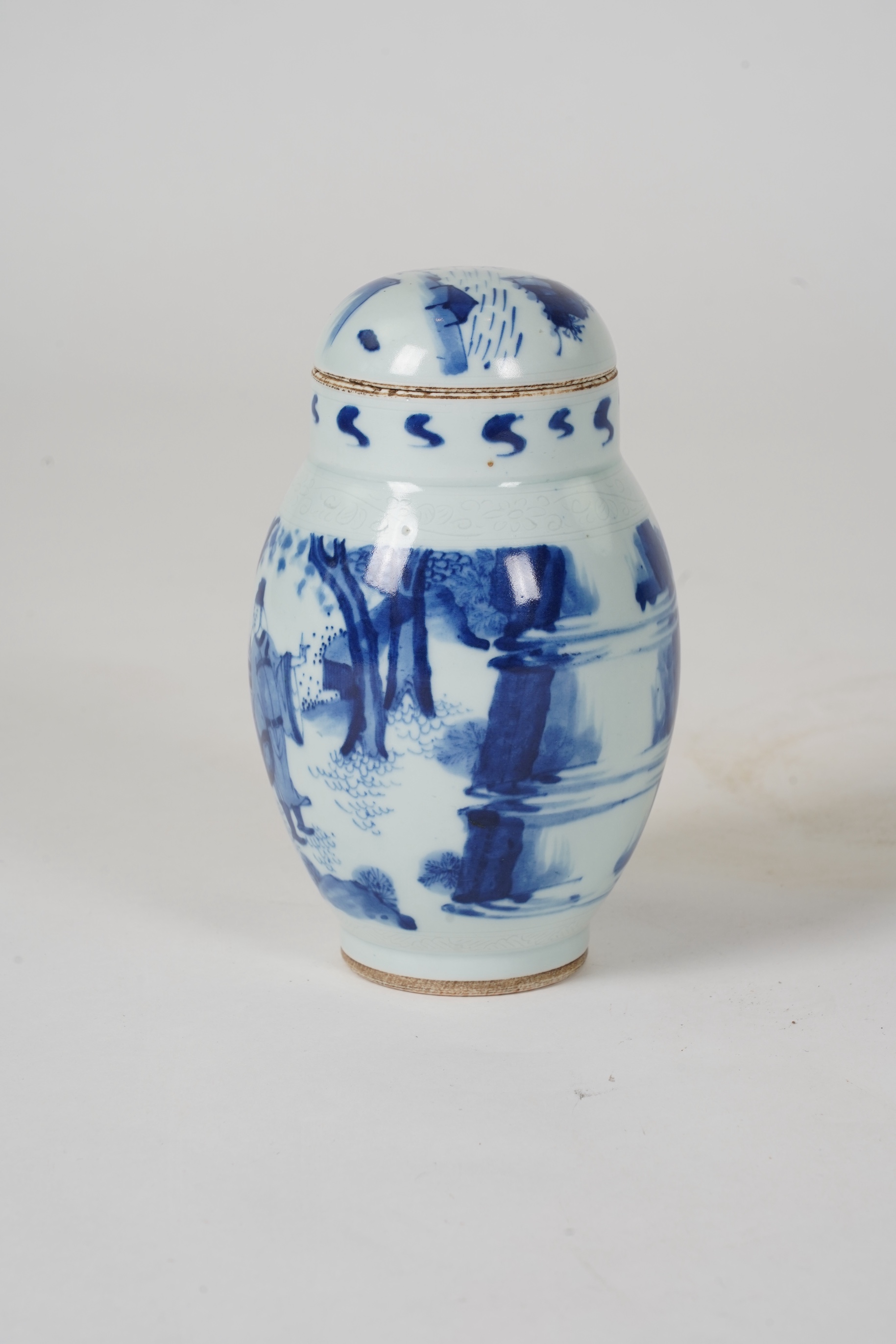 A Chinese blue and white ‘figures in garden’ jar and cover, Chongzhen or later